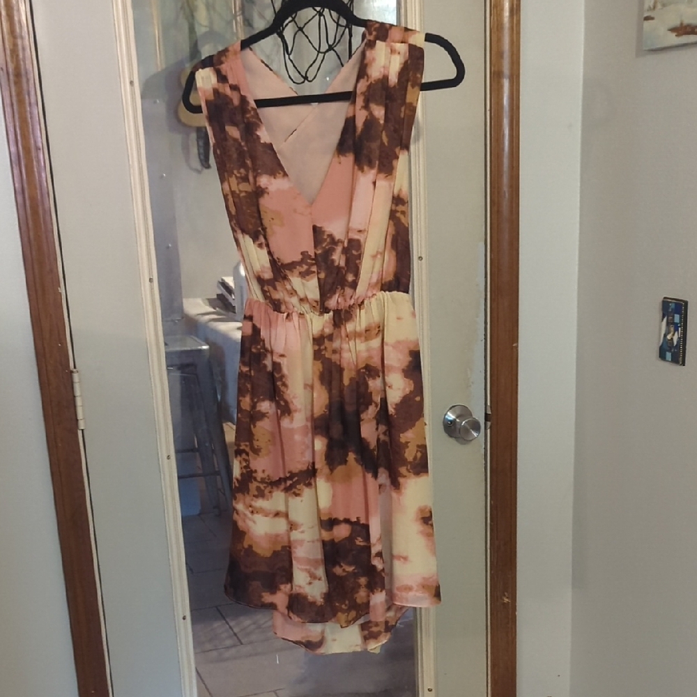 MM Couture Pink and Orange Sleeveless V-Neck Sundress